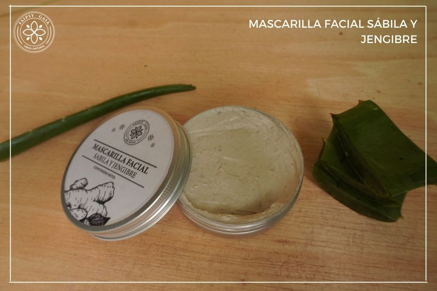 Mascarilla facial de sábila y jengibre: textura suave, fácil de aplicar, hidrata y revitaliza la piel.